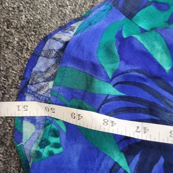 VINTAGE 90s dress blue tropical print criss cross back midi M - Picture 8 of 8